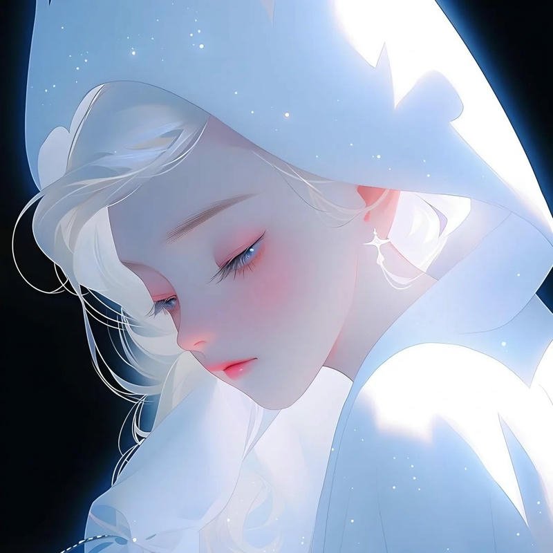 Avatar trắng tinh cô gái đội mũ trùm đầu phát sáng