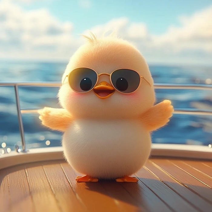 Avatar vịt cute đeo kính đen bơi trong hồ nước xanh