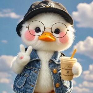 Avatar vịt cute đeo kính mặc áo bò uống trà sữa