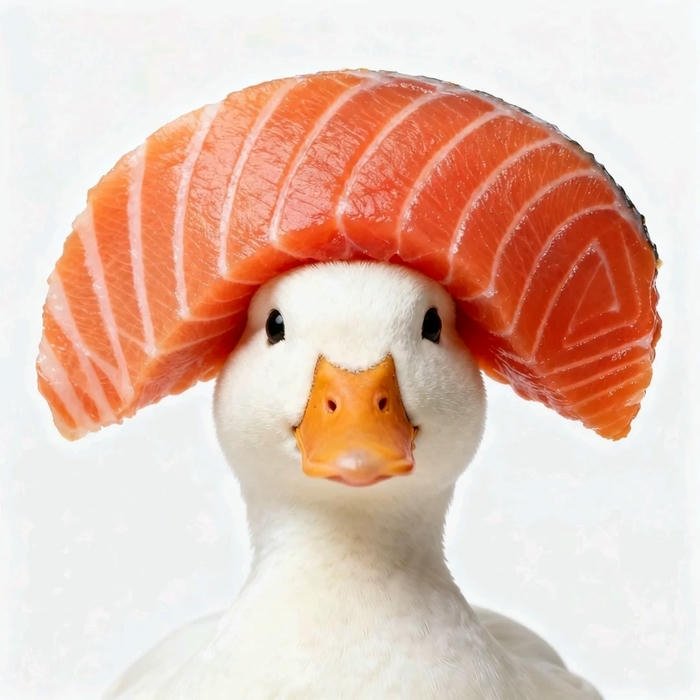 Avatar vịt cute đội miếng sushi cá hồi trên đầu lạ