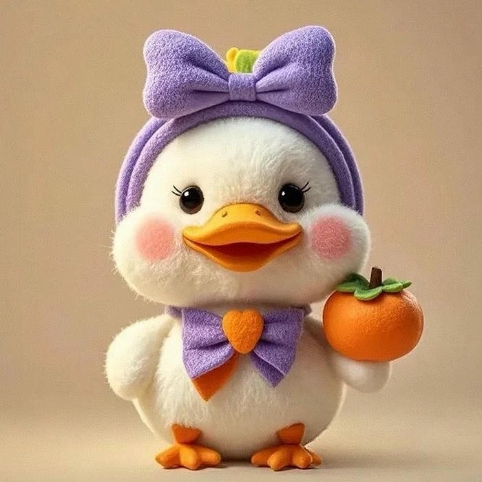Avatar vịt cute đội mũ tím nơ to cầm trái cây
