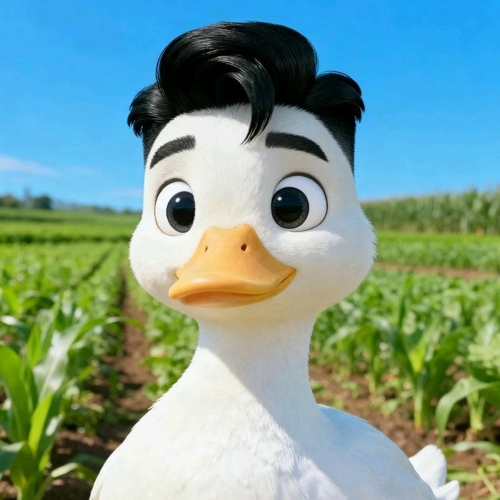 Avatar vịt cute lông trắng tóc đen cười mỉm chi
