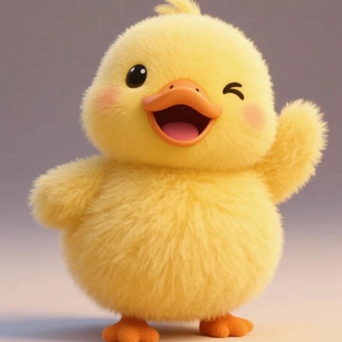 Avatar vịt cute lông vàng xù vẫy tay chào thân thiện