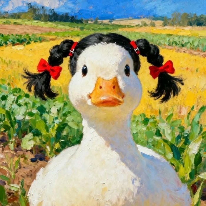 Avatar vịt cute thắt bím tóc hai bên cười rạng rỡ