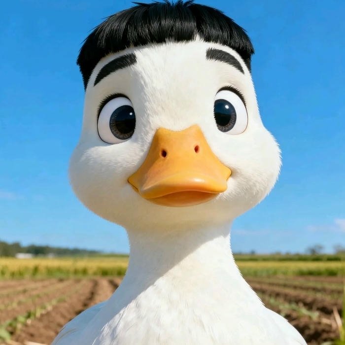 Avatar vịt cute tóc đen vuốt keo đứng giữa đồng cỏ