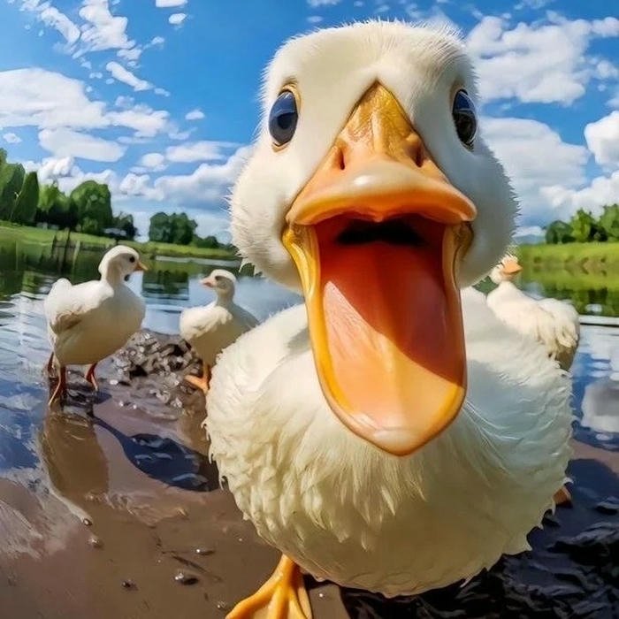 Avatar vịt ngáo há mồm cười to chụp góc cận mặt