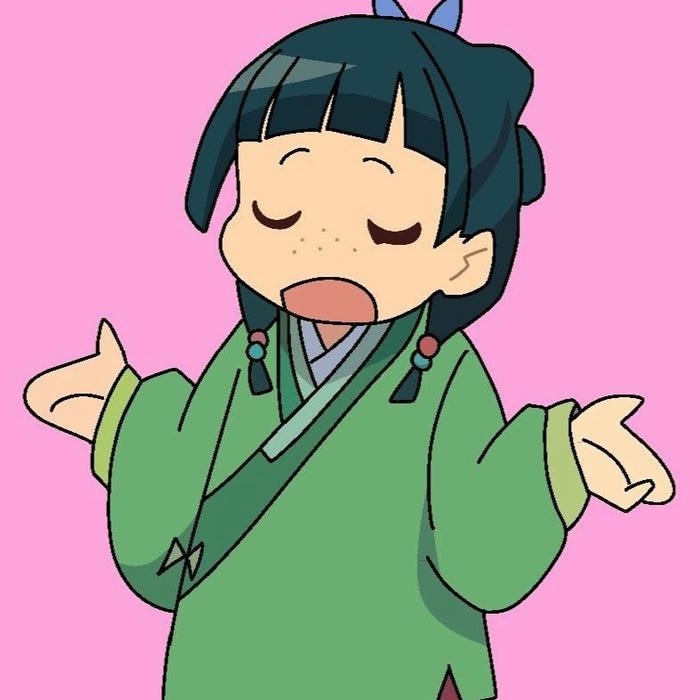 Avatar vô tri anime Maomao nhún vai biểu cảm bất lực