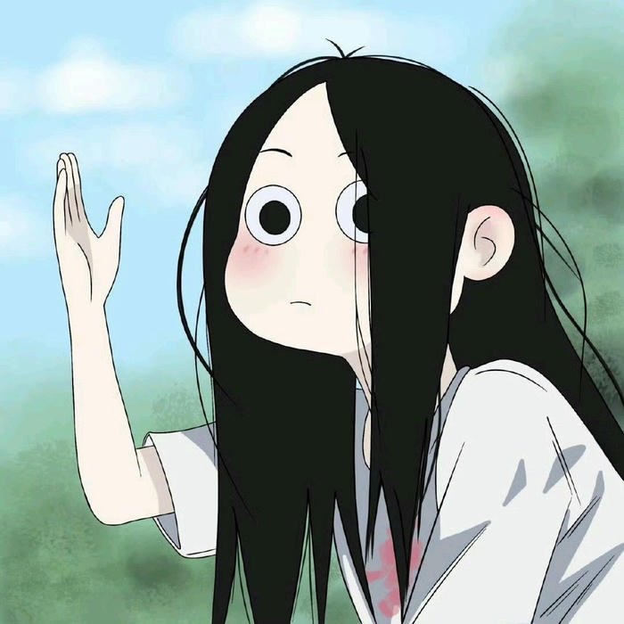 Avatar vô tri anime cô gái tóc đen ngơ ngác giơ tay