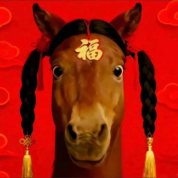 Avatar vô tri con ngựa tết tóc hai bên đỏ