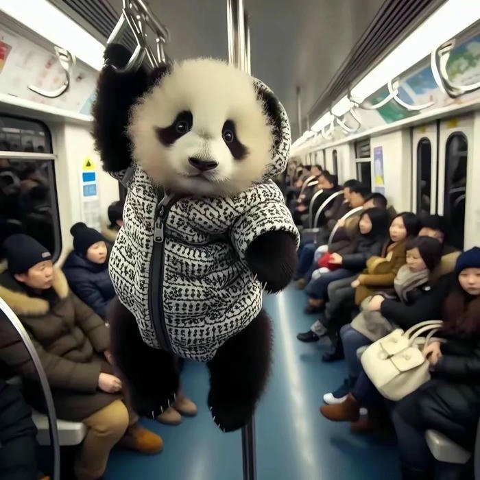 Avatar vô tri gấu trúc đu tay cầm tàu điện