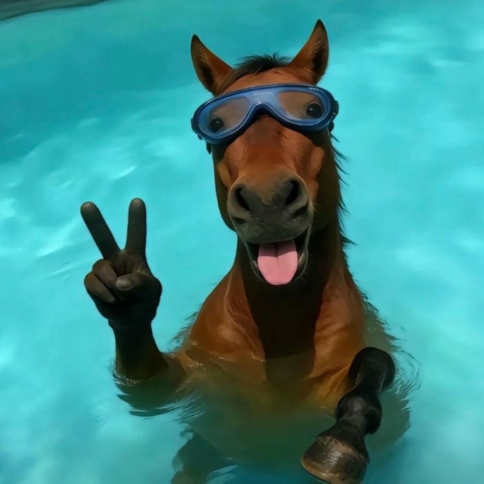 Avatar vô tri ngựa tắm hồ bơi giơ tay hi