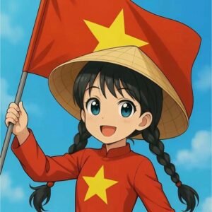 Avatar yêu nước bé gái váy vàng cầm cờ nhỏ