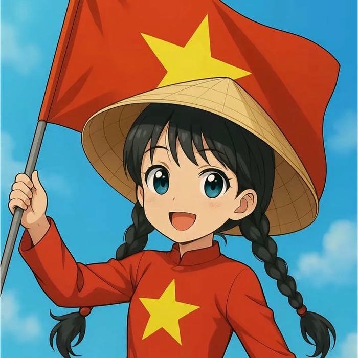 Avatar yêu nước bé gái váy vàng cầm cờ nhỏ