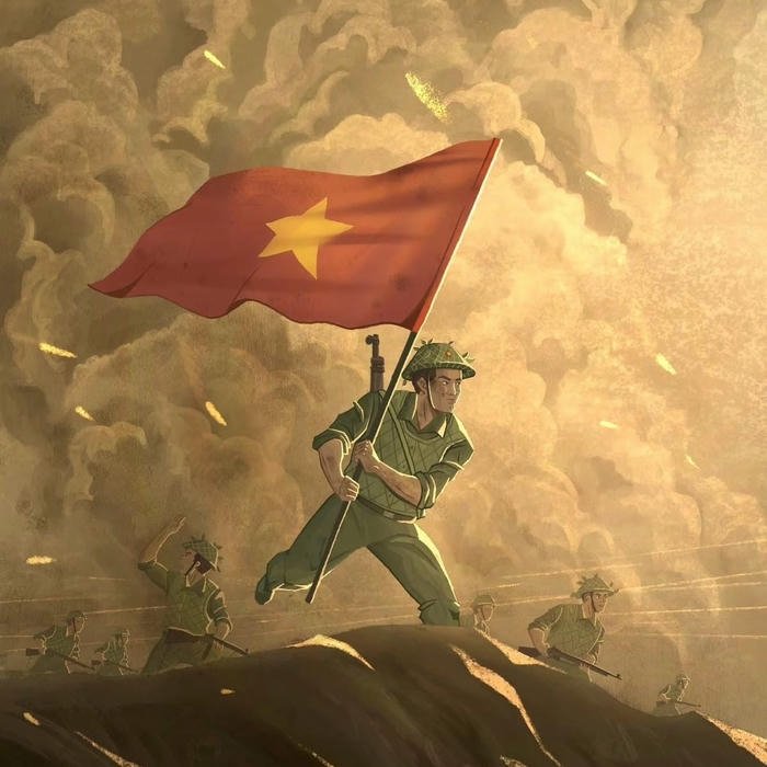 Avatar yêu nước người lính đứng trên cao cầm cờ