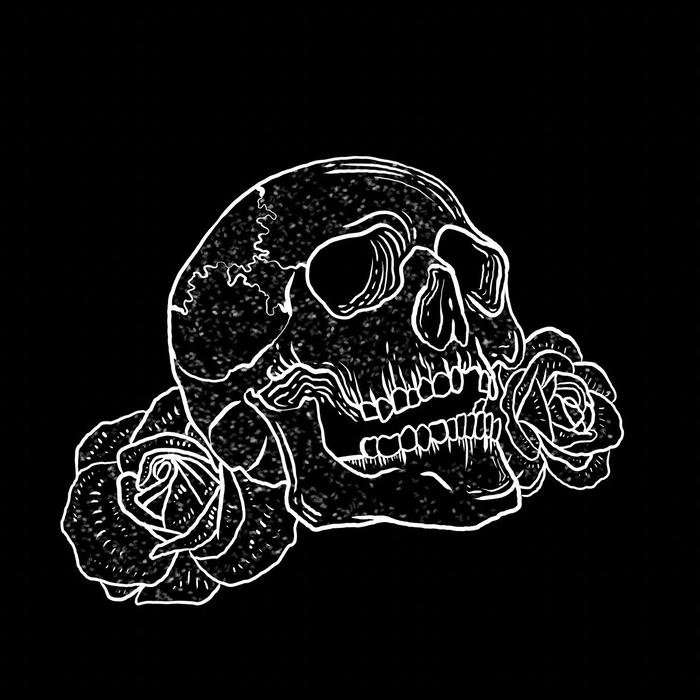 Black avatar hộp sọ và hoa hồng nét vẽ trắng mảnh