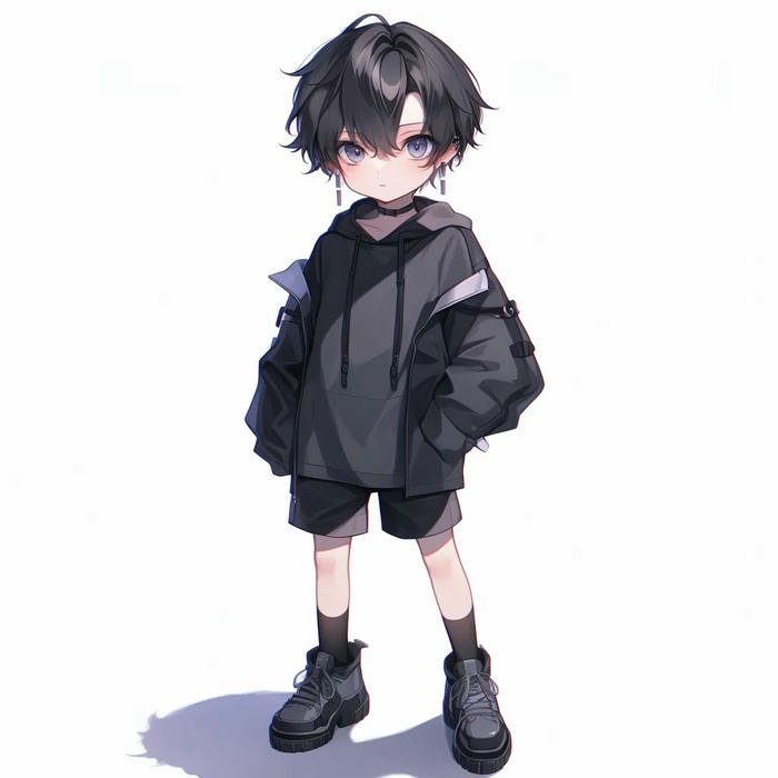 Chibi bé trai ngầu mặc đồ đen phong cách hiphop chất