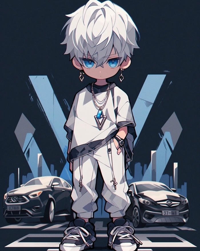 Chibi bé trai ngầu phong cách tương lai xanh dương chất