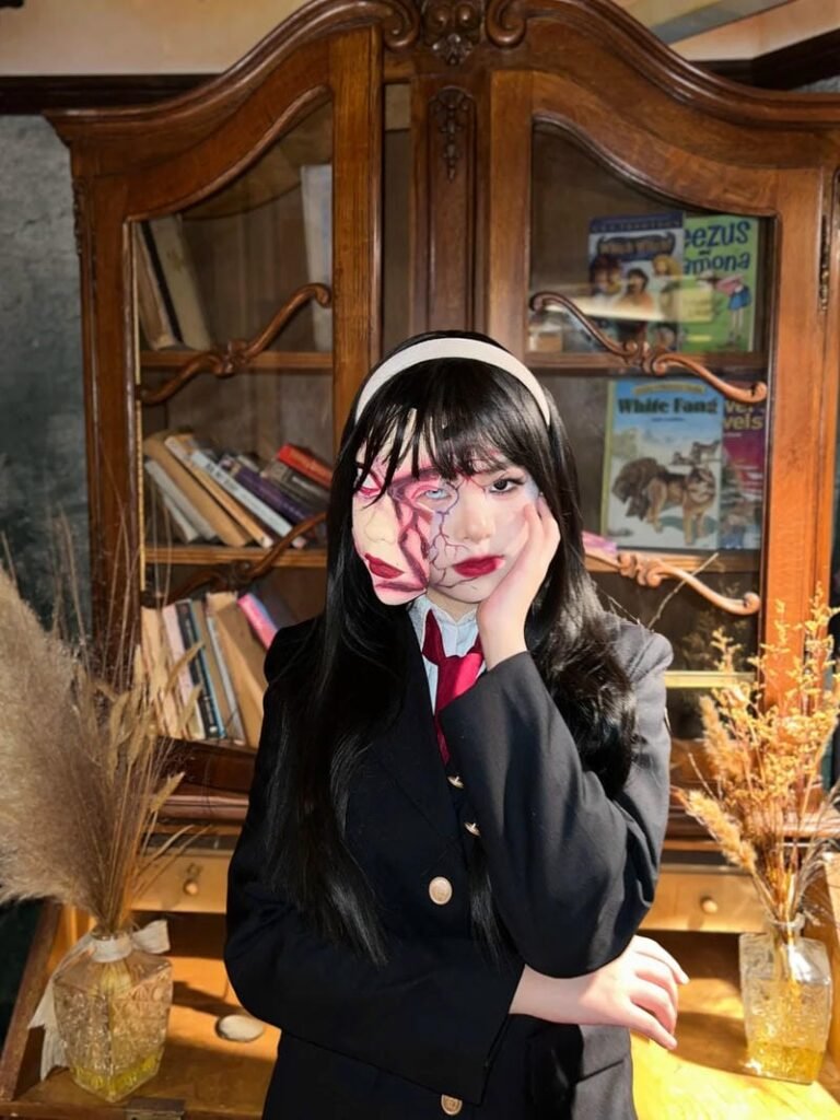 Cosplay hồn ma trắng toát 2 mặt ghê rợn