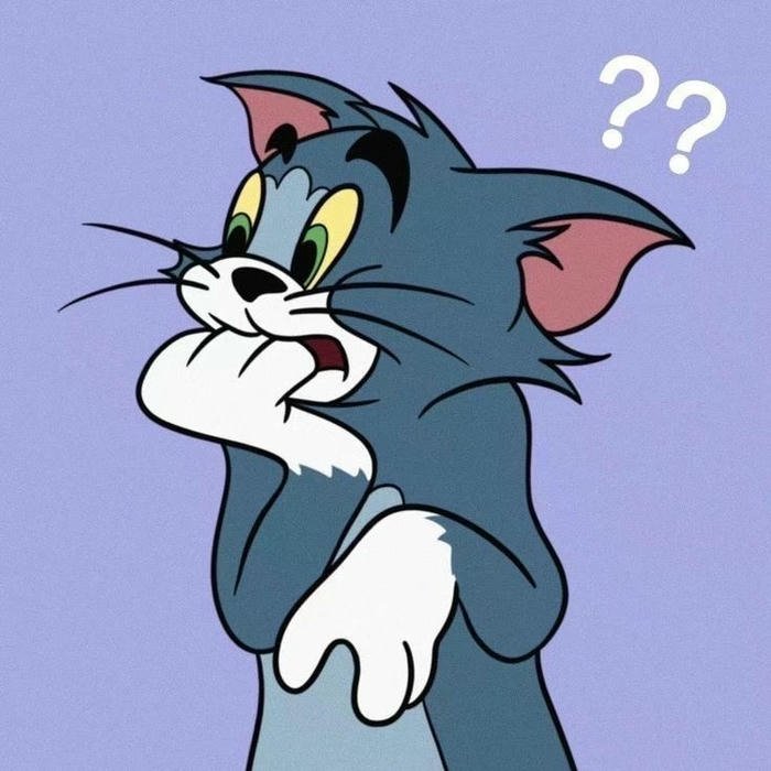 Discord avatar mèo Tom chống cằm suy tư lo lắng