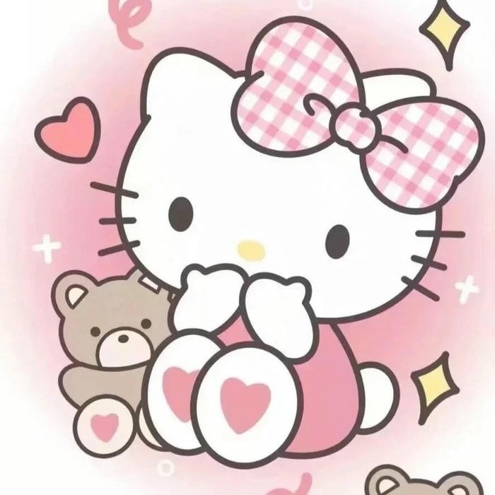 Hello kitty dễ thương đeo nơ kẻ caro phong cách soft
