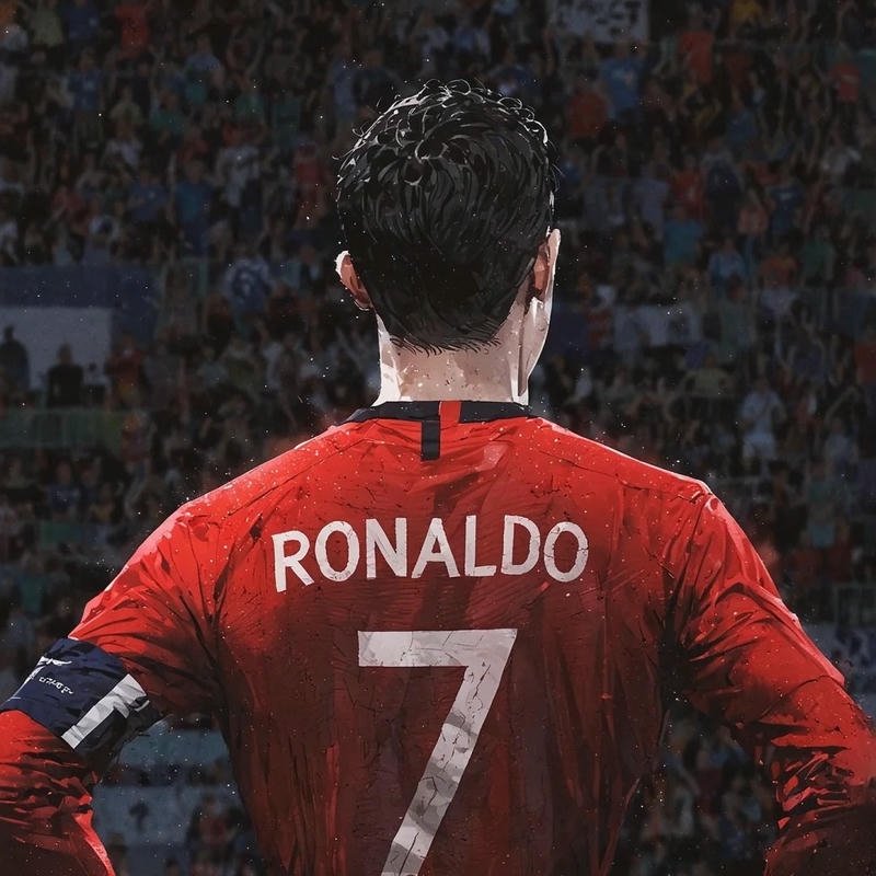 Hình CR7 quay lưng mặc áo đỏ số 7 thi đấu