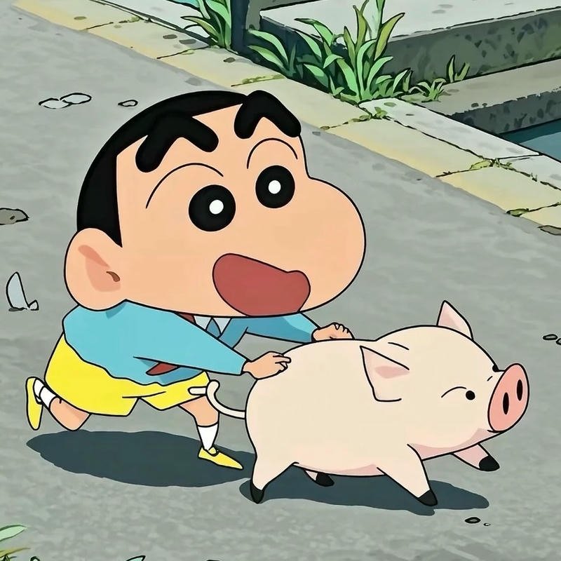 Hình Shin chạy đua cùng heo buriburizaemon trên đường phố