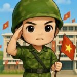 Hình ảnh chú bộ đội chibi giơ tay chào cờ nghiêm