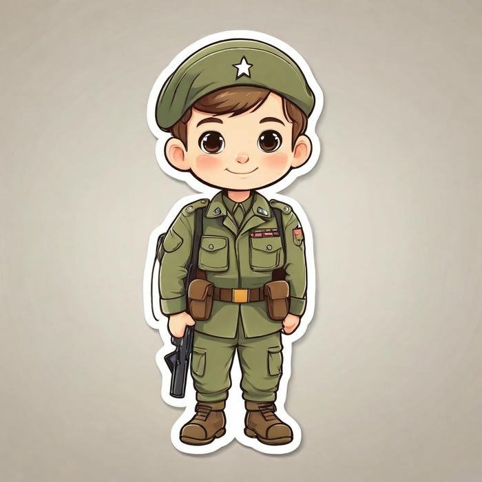 Hình ảnh chú bộ đội chibi kiểu sticker viền trắng đẹp