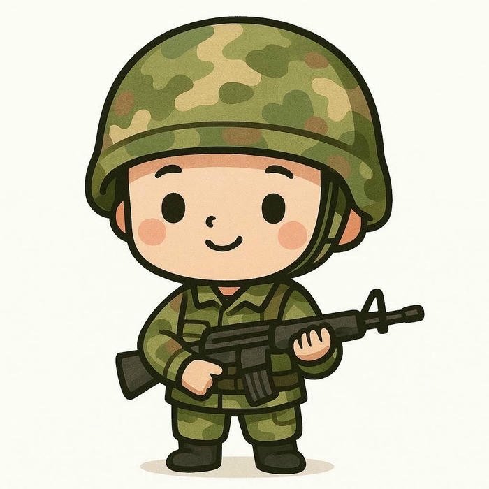 Hình ảnh chú bộ đội chibi ôm súng chạy hành quân