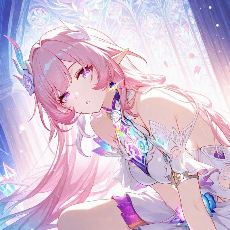 Hình anime nữ dễ thương tóc hồng váy trắng tinh khiết