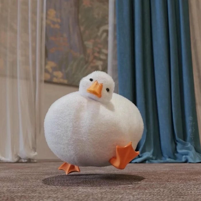 Hình con vịt tròn vo chạy bộ dễ thương trên đường