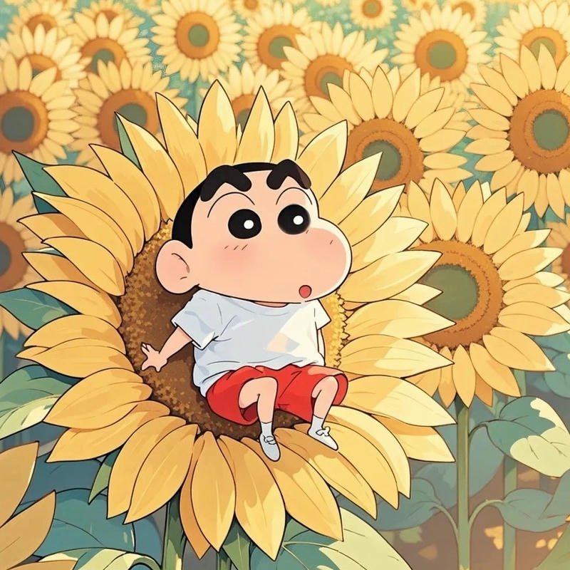 Hình nền Cu Shin nằm giữa rừng hoa hướng dương