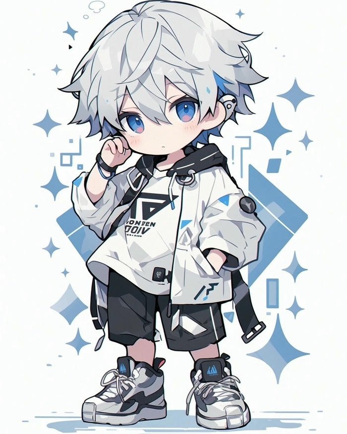 Hình nền chibi bé trai tóc trắng trang phục chiến binh