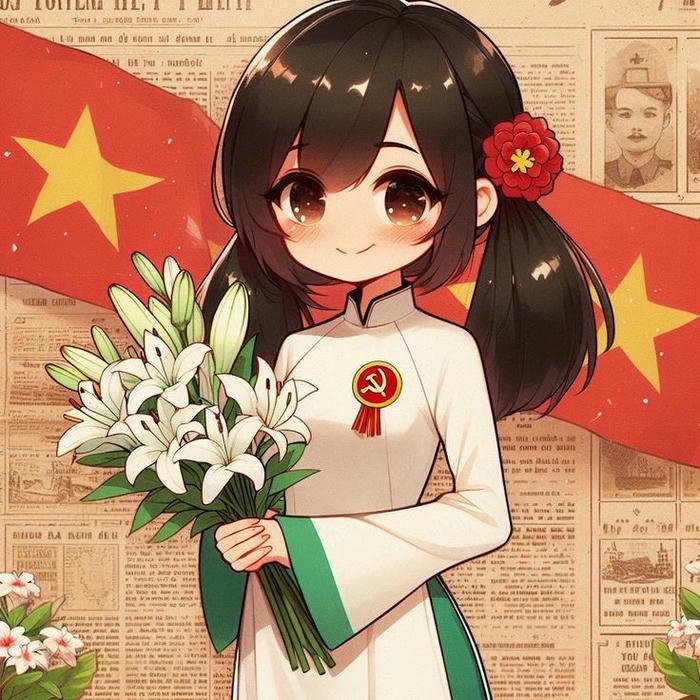 Hình nền cờ Việt Nam cô gái cầm vòng hoa