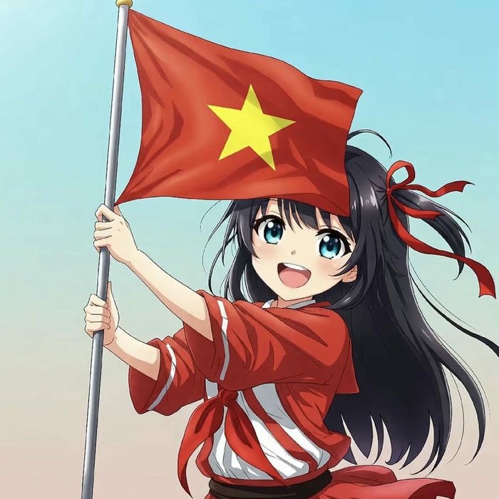 Hình nền cờ Việt Nam cô gái hoạt hình cầm cờ