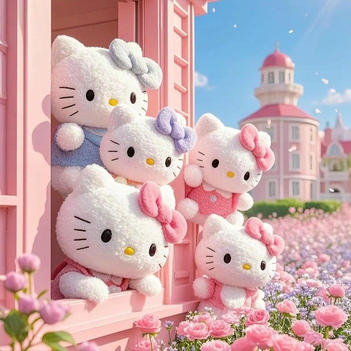 Hình nền hello kitty 3D màu hồng phấn thật thơ mộng