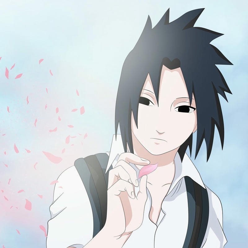 Hình sasuke nét vẽ nhẹ nhàng cầm hoa trắng
