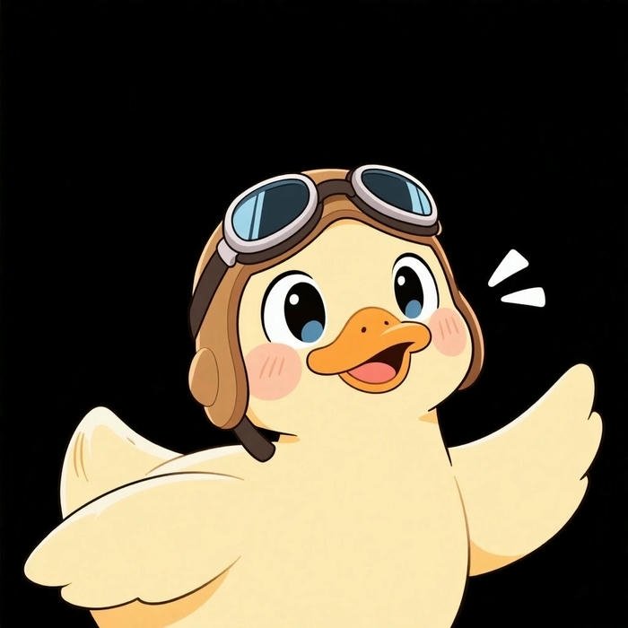 Hình vịt hoạt hình đội mũ phi công vẫy tay chào