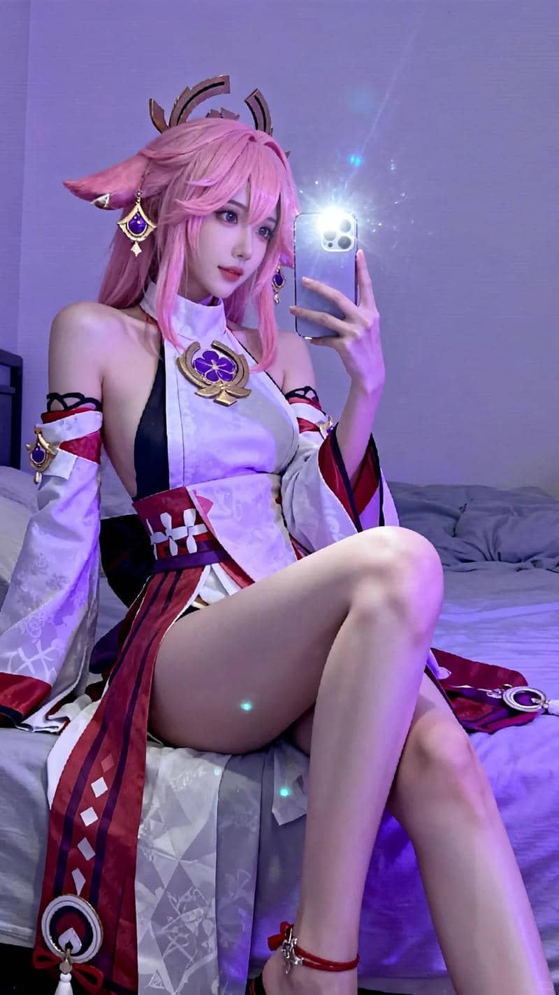 Yae Miko cosplay tạo dáng nghệ thuật