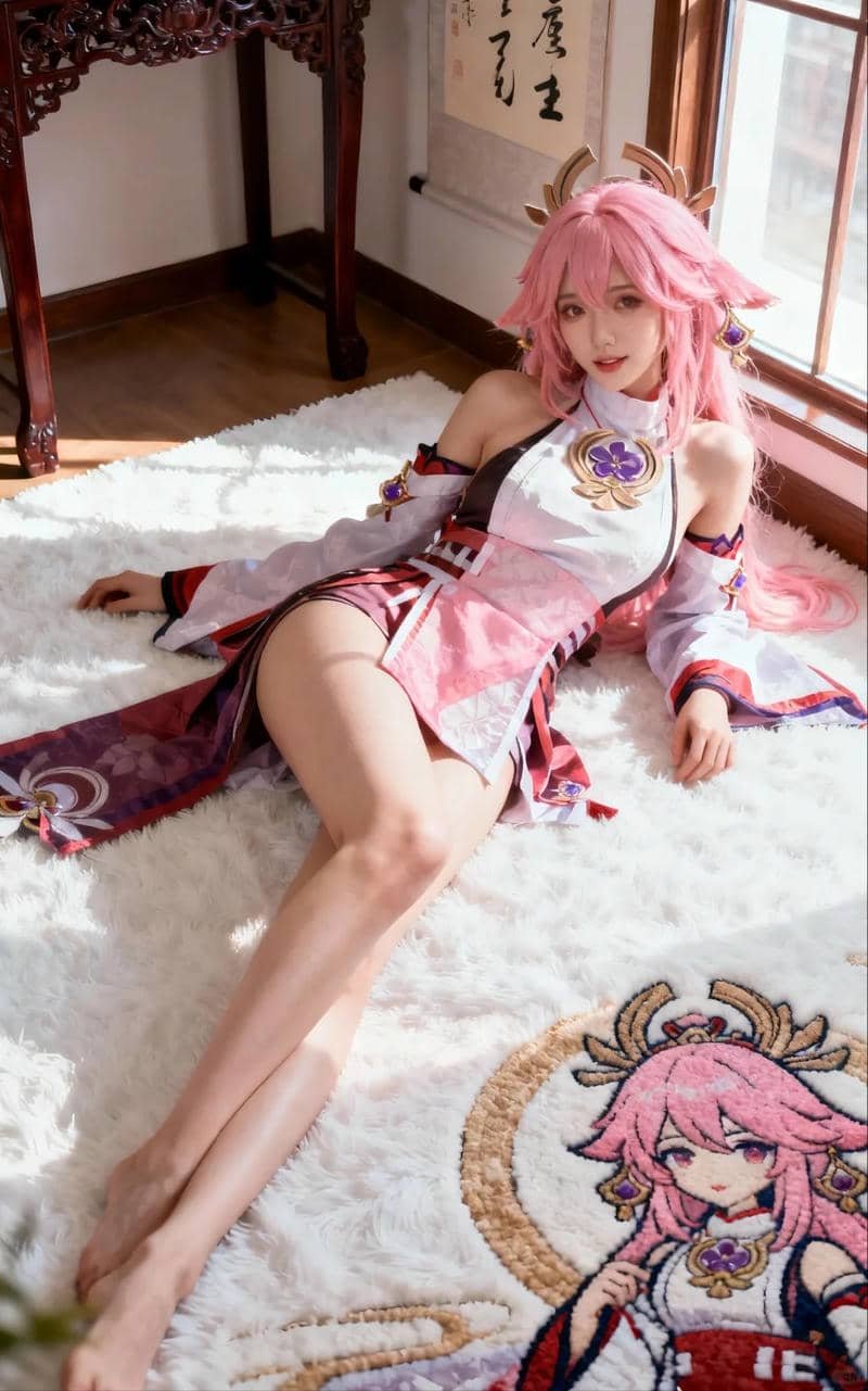 Yae Miko cosplay tạo dáng quyến rũ