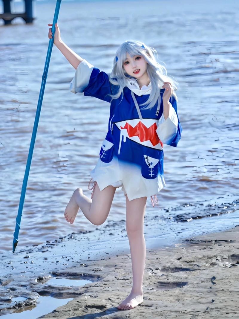 ảnh Gawr Gura vibe biển xanh mát dịu