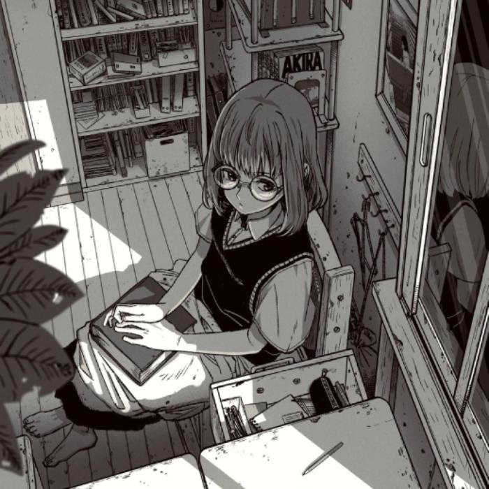 ảnh anime trắng đen gương mặt nghiêng