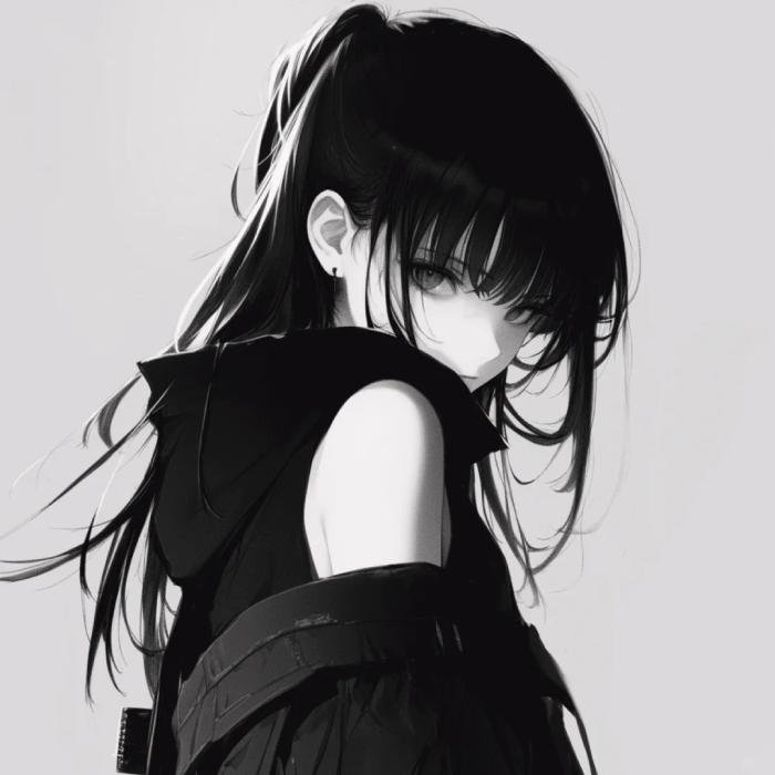 ảnh anime trắng đen nhân vật quay lưng nữ