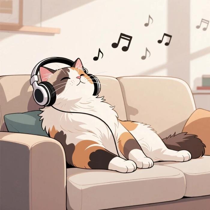 ảnh mèo anime nghe nhạc cực chill