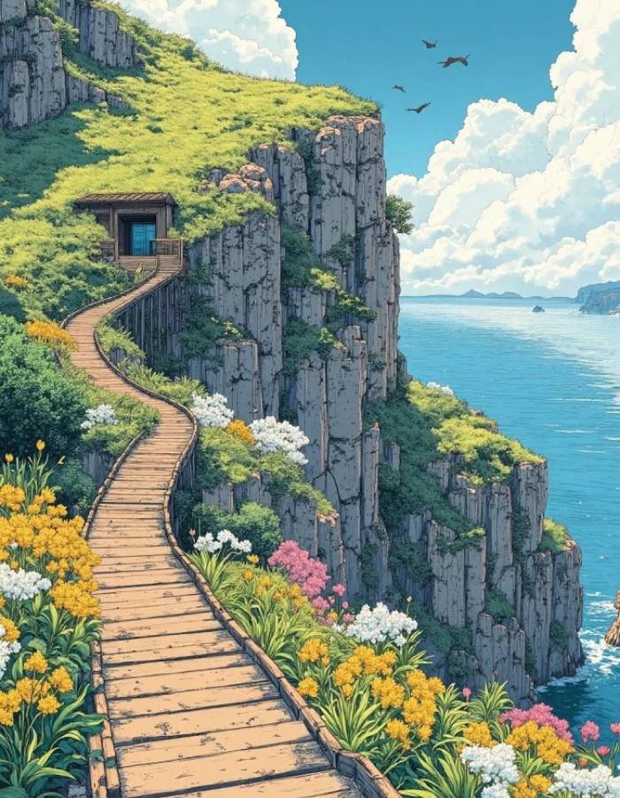 ánh nắng xiên nhẹ trong ảnh phong cảnh anime