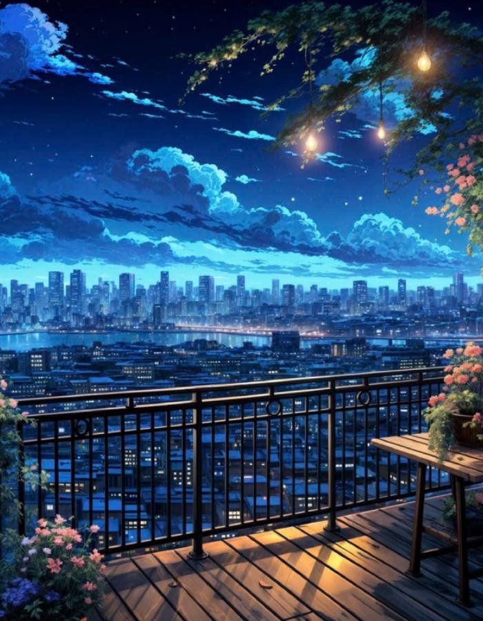 ảnh phong cảnh anime ánh trăng sau mây