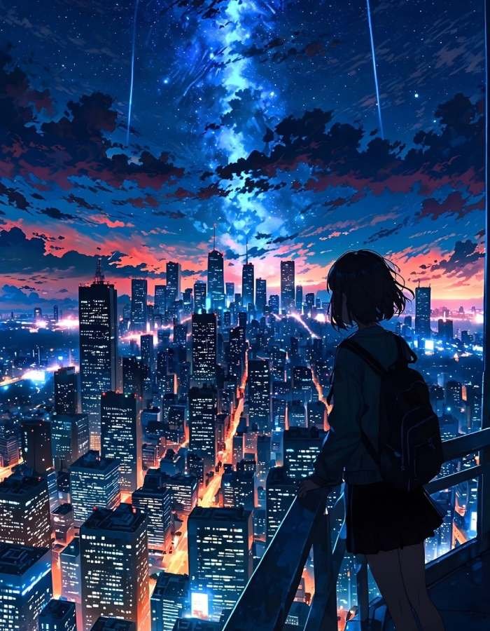 ảnh phong cảnh anime cầu gỗ qua suối