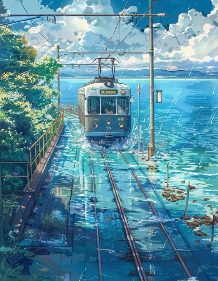 ảnh phong cảnh anime hoàng hôn cam dịu