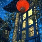 ảnh phong cảnh anime phố nhỏ đèn vàng