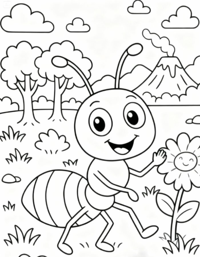 ảnh tranh tô màu con kiến hình ảnh đơn giản